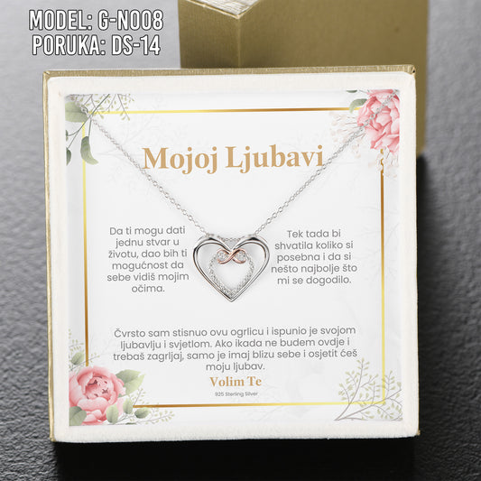 Za Moju Ljubav - 925 Srebreni Lančić Srce- Poklon za Djevojku/Suprugu sa Porukom - G-N008