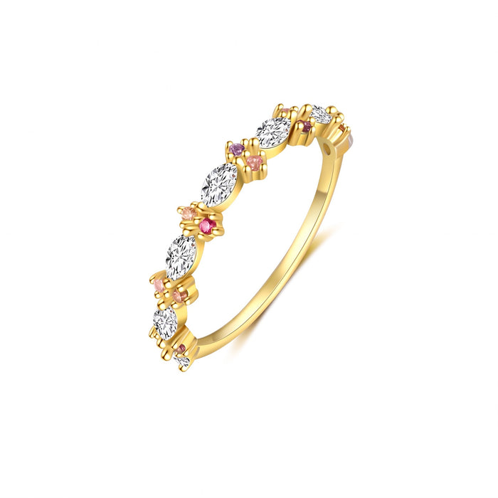 Prstenje Zvijezda i Mjesec, Veličina US 7 - Pozlaćeno 925 Srebro — Roze Niz