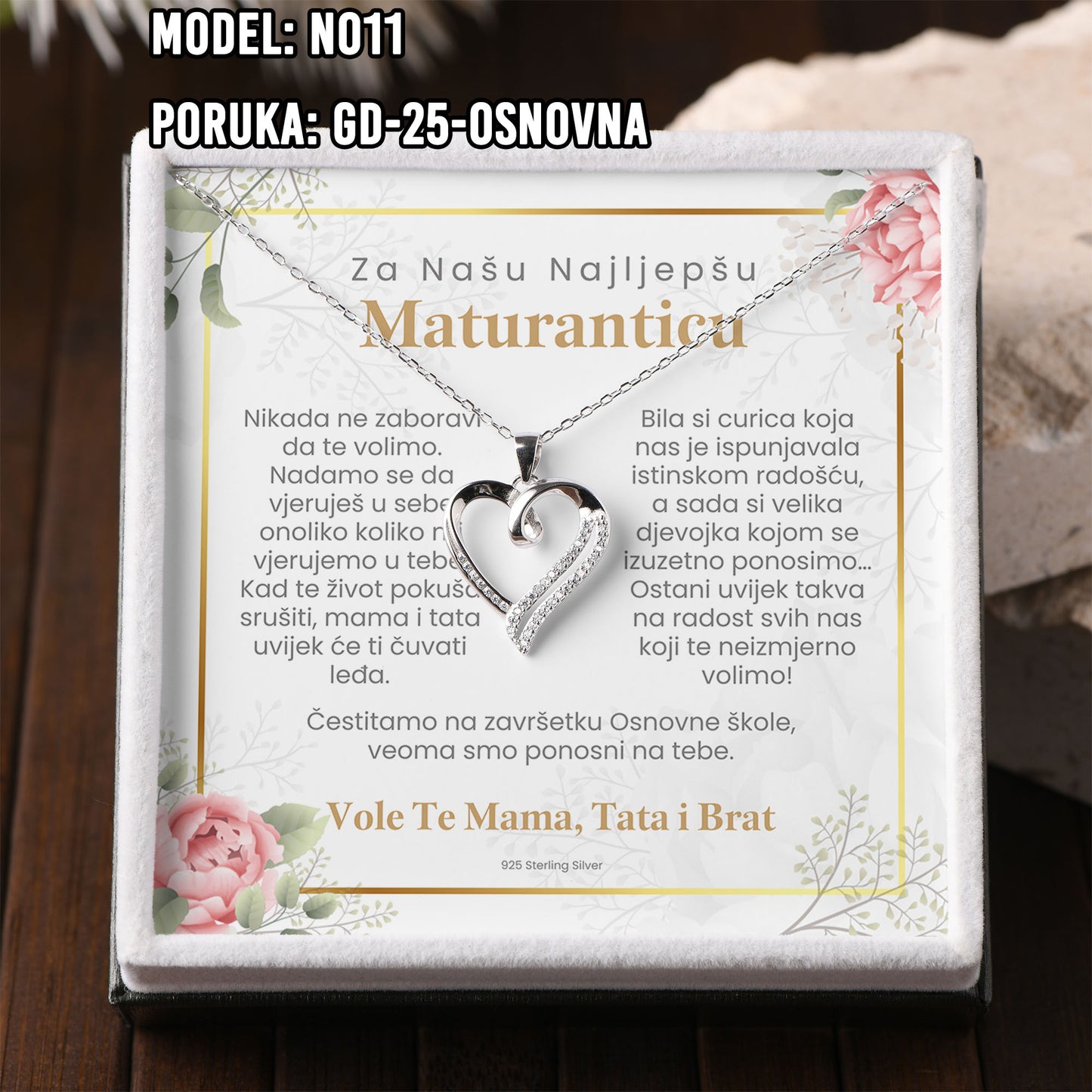 Poklon za maturu za Kćerku– srce ogrlica od 925 srebra sa posvetom