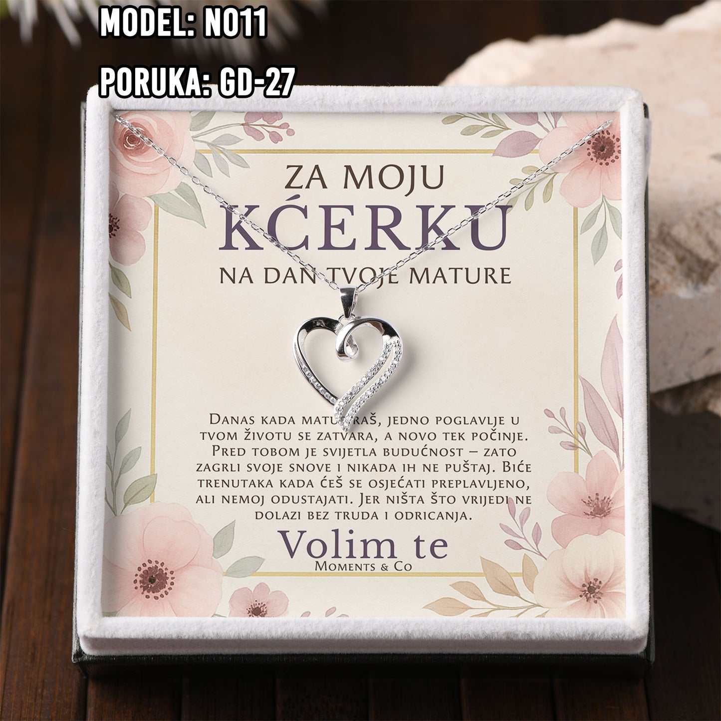 Poklon za maturu za Kćerku– srce ogrlica od 925 srebra sa posvetom