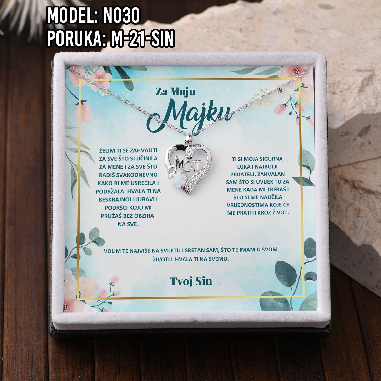 Ogrlica „Mom“ – 925 Srebro s Emotivnom Porukom za Mamu