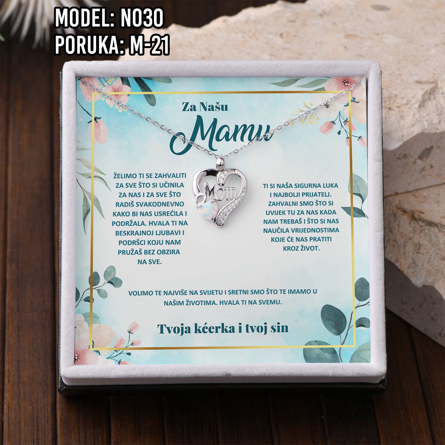 Ogrlica „Mom“ – 925 Srebro s Emotivnom Porukom za Mamu
