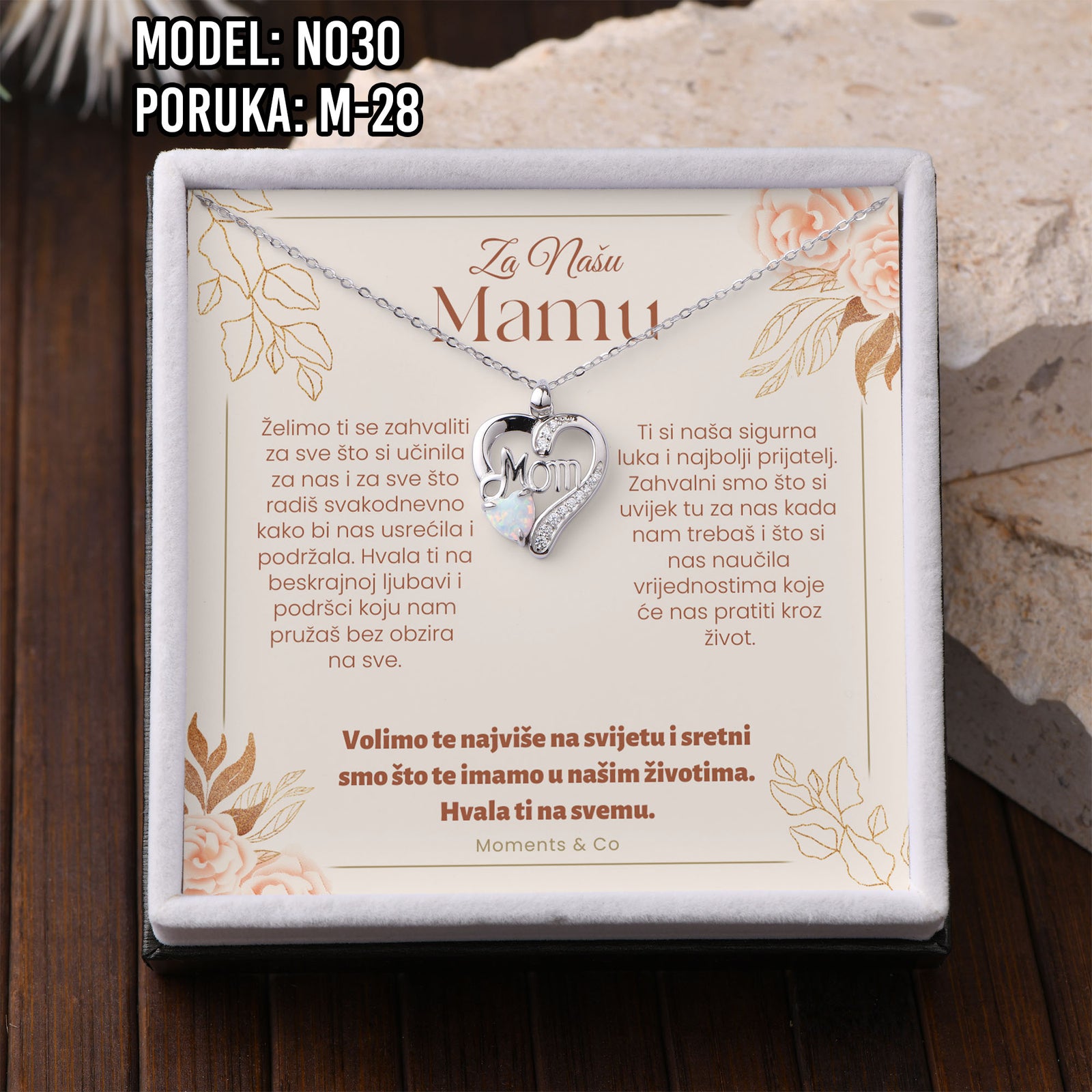 Ogrlica „Mom“ – 925 Srebro s Emotivnom Porukom za Mamu