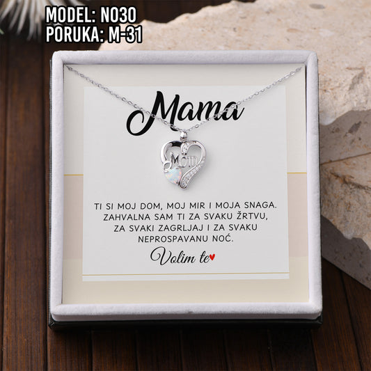 RASPRODAJA - Mama – Srebrni 925 lančić s opalom - Poklon za Mamu od Kćerke