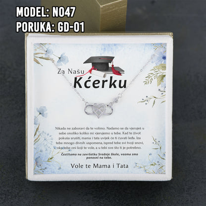 Maturski poklon za kćerku – infinity srce ogrlica od 925 srebra sa posvetom