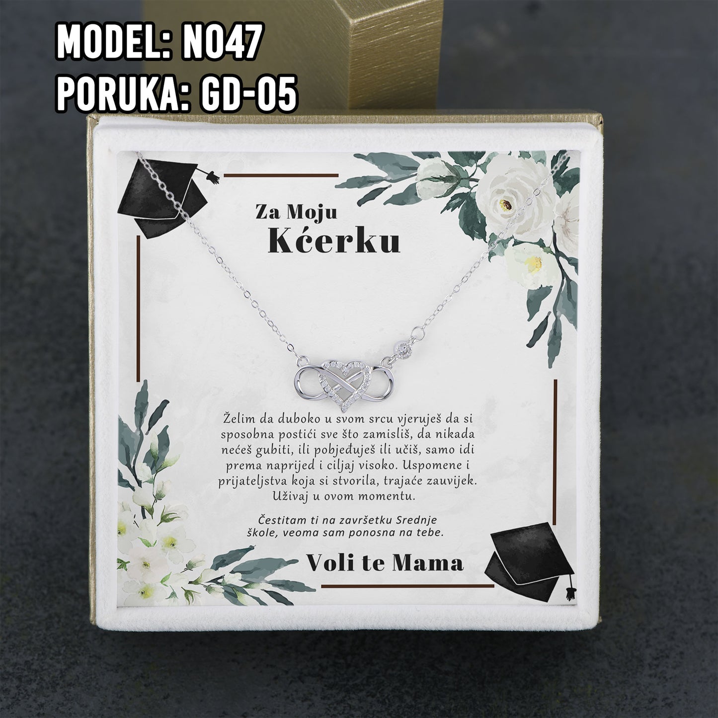 Maturski poklon za kćerku – infinity srce ogrlica od 925 srebra sa posvetom