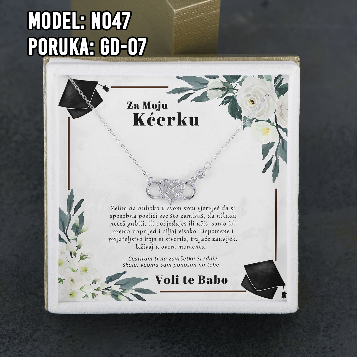 Maturski poklon za kćerku – infinity srce ogrlica od 925 srebra sa posvetom