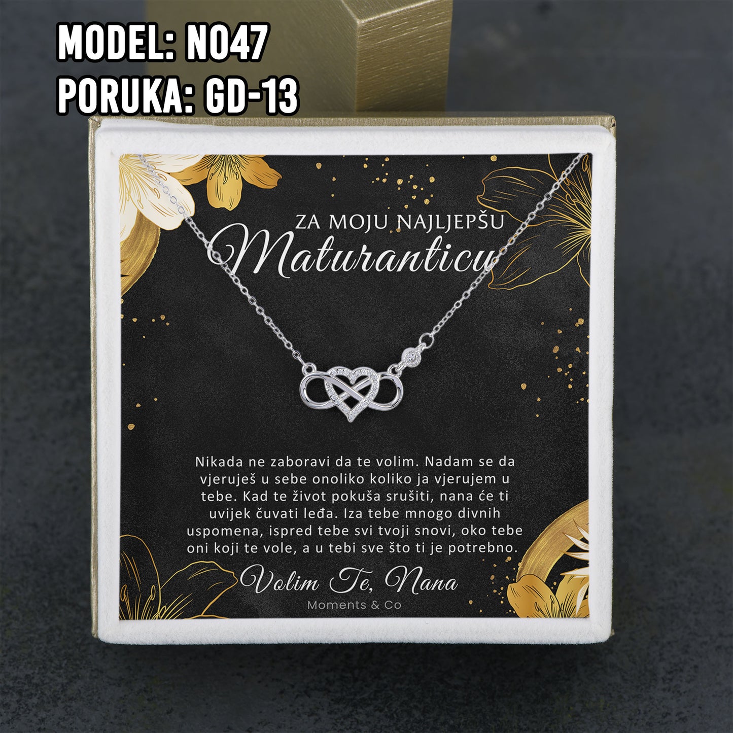 Maturski poklon za kćerku – infinity srce ogrlica od 925 srebra sa posvetom
