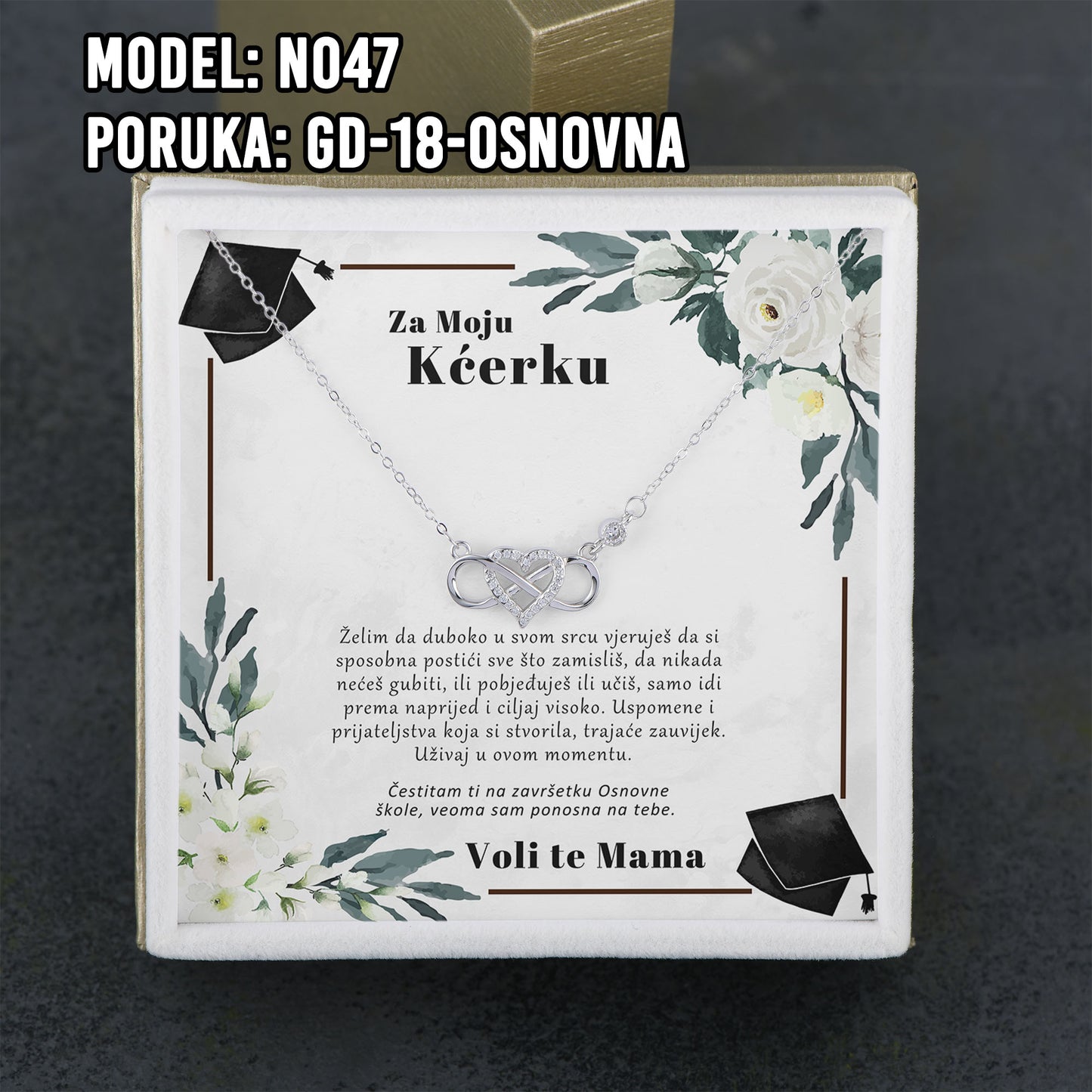 Maturski poklon za kćerku – infinity srce ogrlica od 925 srebra sa posvetom
