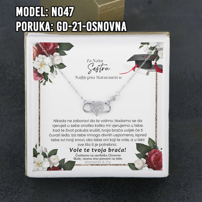 Maturski poklon za kćerku – infinity srce ogrlica od 925 srebra sa posvetom