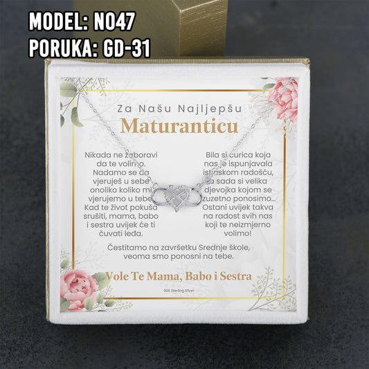 Maturski poklon za kćerku – infinity srce ogrlica od 925 srebra sa posvetom