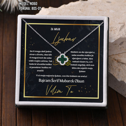 Poklon za Bajram za voljenu osobu – ogrlica sa djetelinom sa 4 lista i porukom