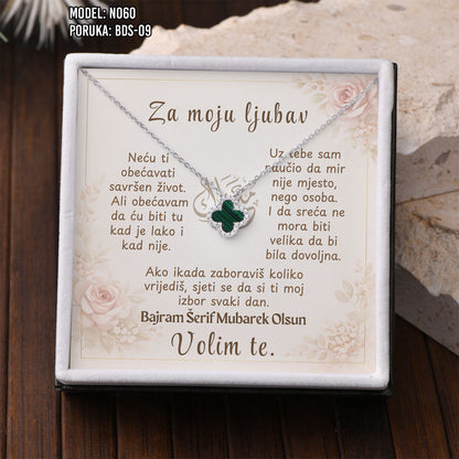 Poklon za Bajram za voljenu osobu – ogrlica sa djetelinom sa 4 lista i porukom