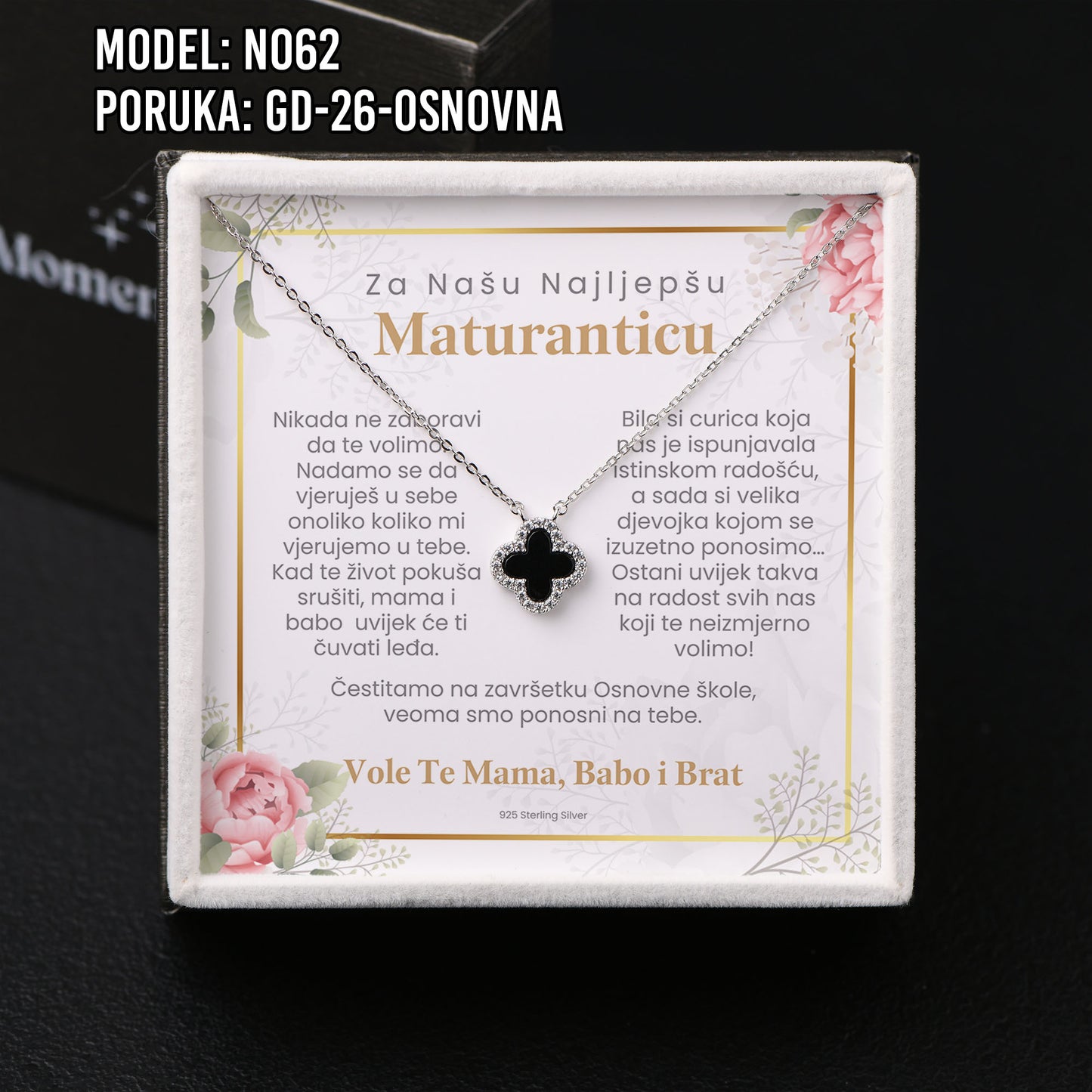 Poklon za maturu za Kćerku ili Sestru – ogrlica od 925 srebra - djetalina sa 4 lista