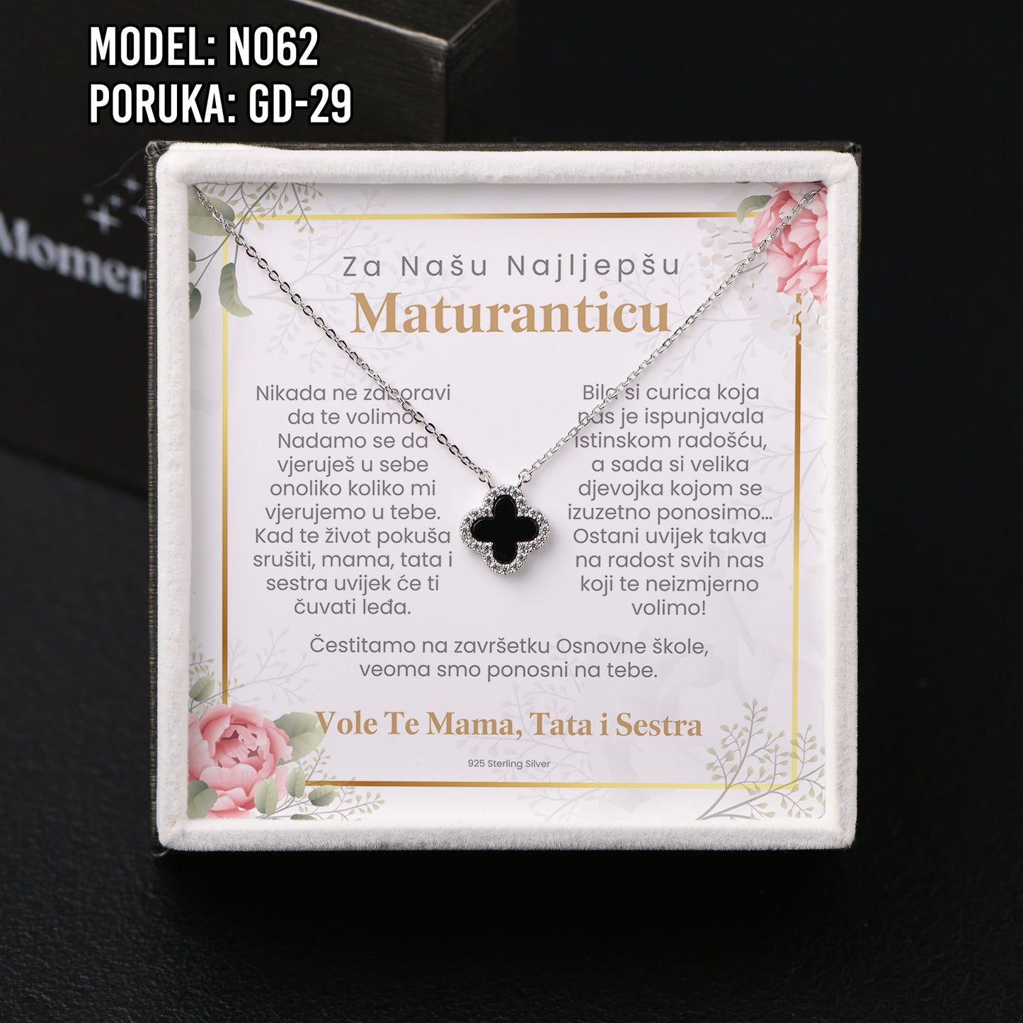 Poklon za maturu za Kćerku ili Sestru – ogrlica od 925 srebra - djetalina sa 4 lista