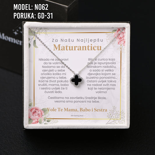 Poklon za maturu za Kćerku ili Sestru – ogrlica od 925 srebra - djetalina sa 4 lista