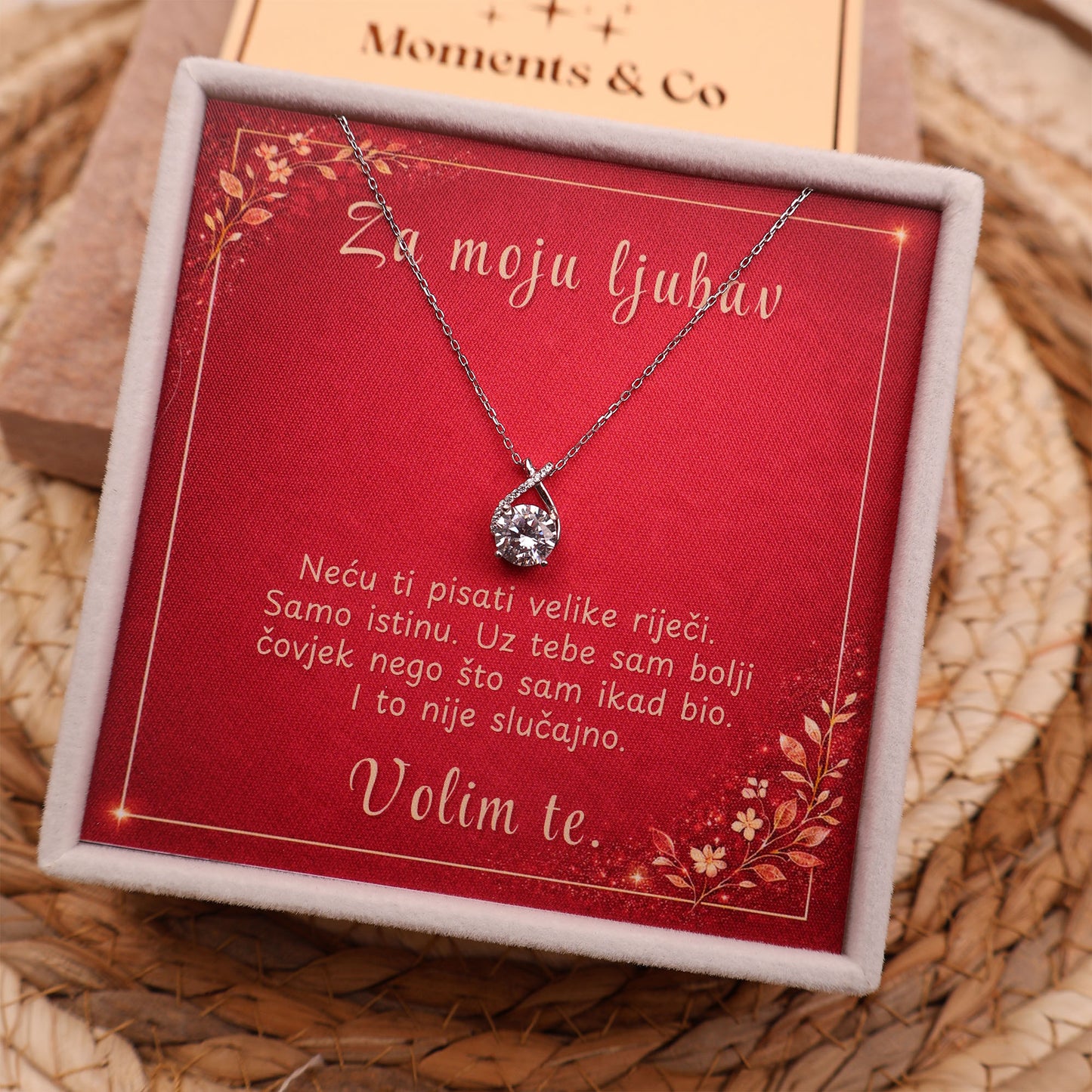 925 Srebrni Lančić s Moissanite Kamenom – Za moju ljubav (Poklon set)