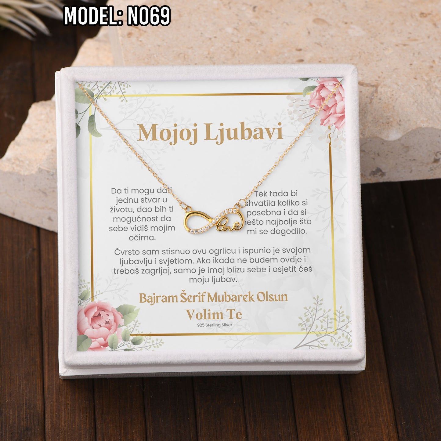 Bajramski poklon za voljenu osobu – ogrlica od 925 srebra sa porukom (18k pozlata)