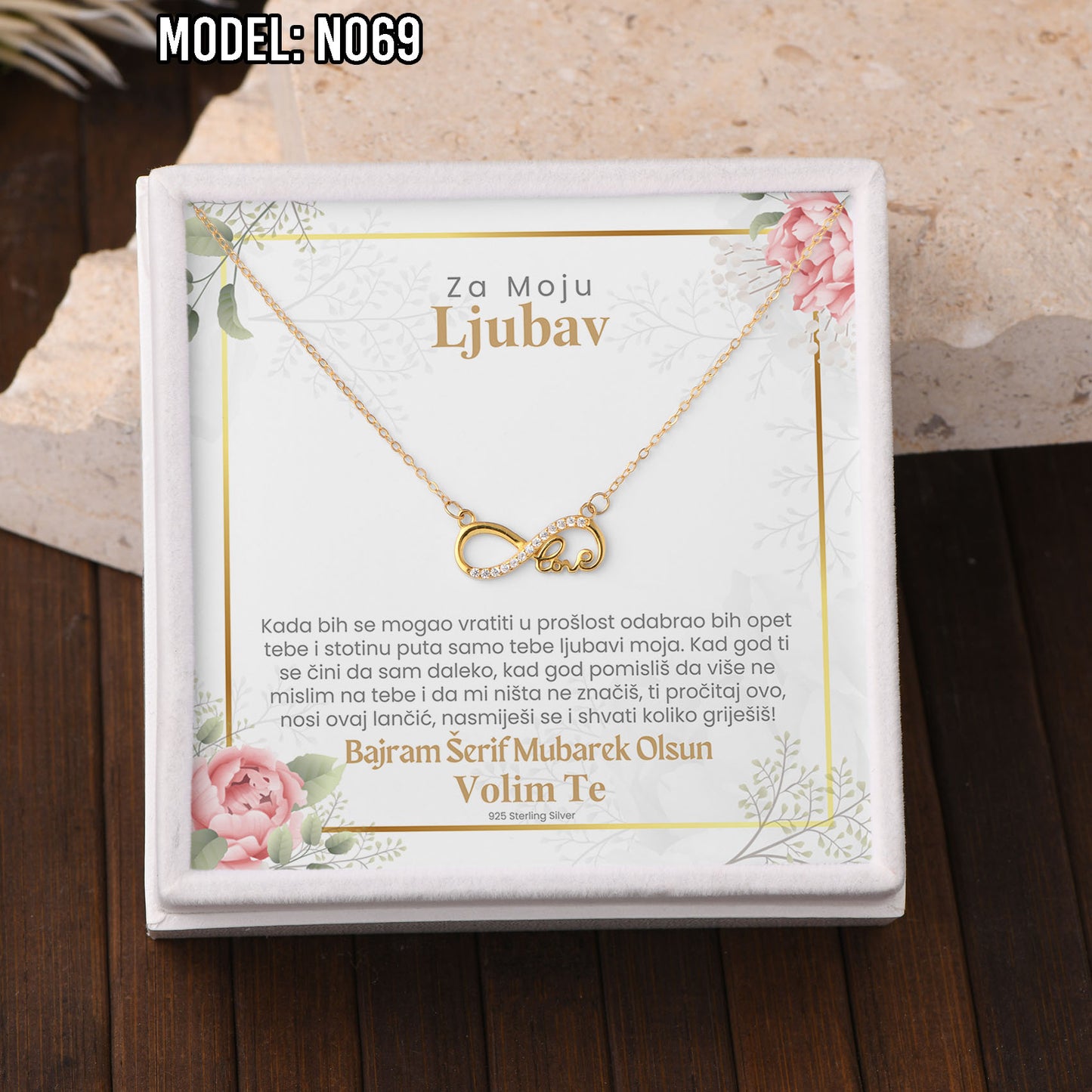 Bajramski poklon za voljenu osobu – ogrlica od 925 srebra sa porukom (18k pozlata)