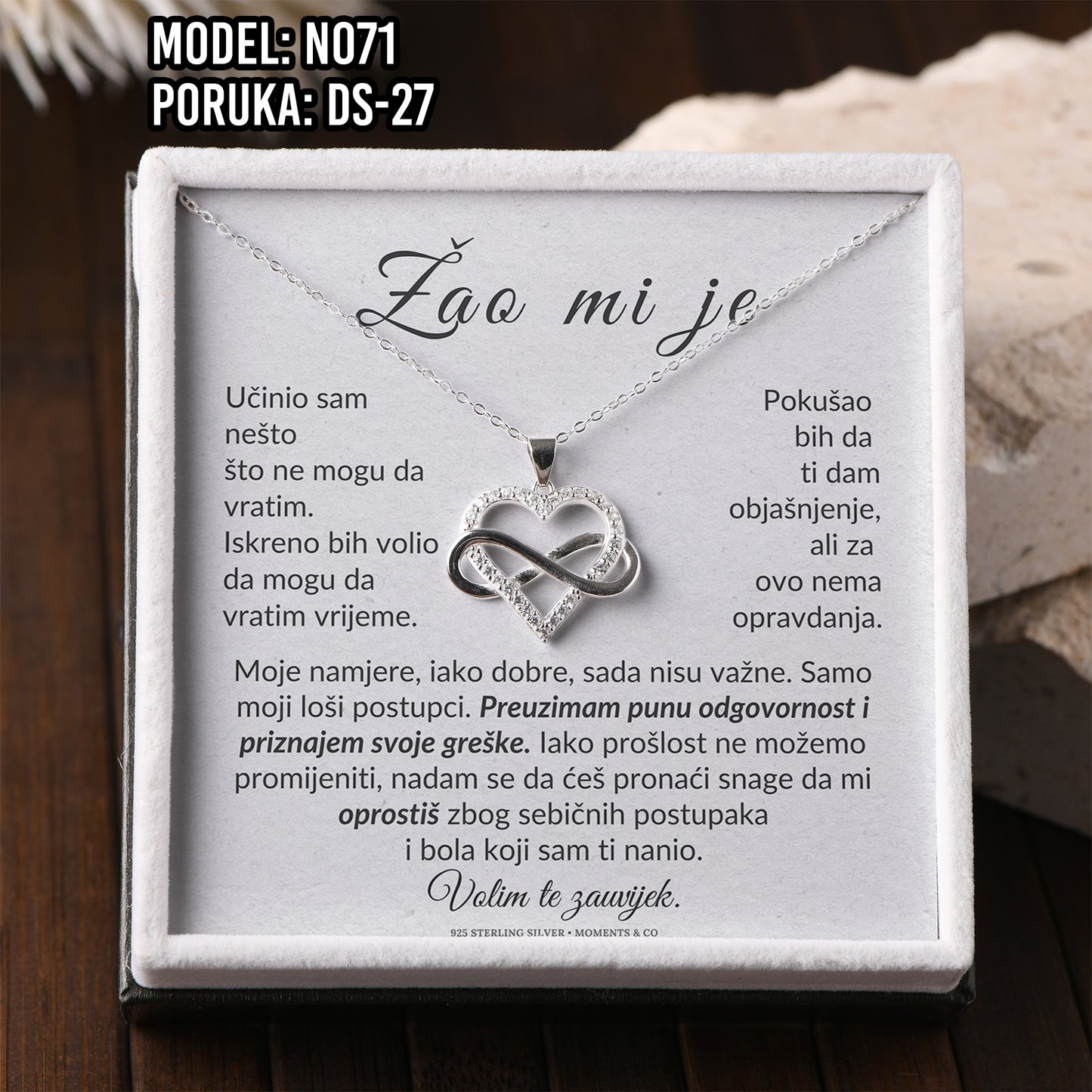 Lančić “Žao mi je” – Srce Infinity – Elegantan poklon izvinjenja za nju | 925 srebro