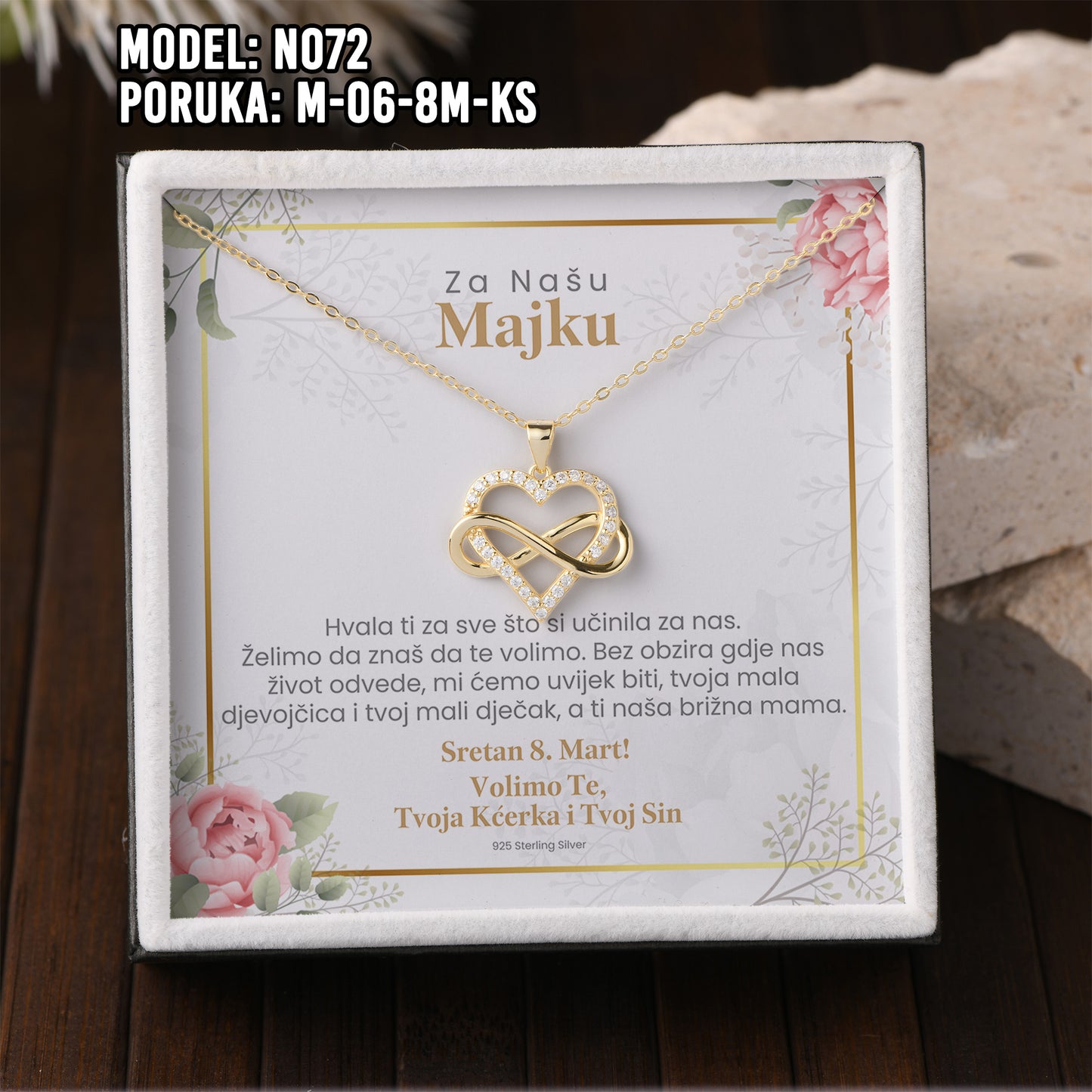 925 Srebreni Lančić - 14k Pozlata - Poklon za Majku za 8. Mart