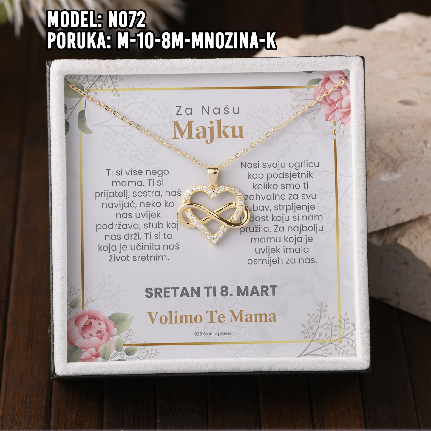 925 Srebreni Lančić - 14k Pozlata - Poklon za Majku za 8. Mart