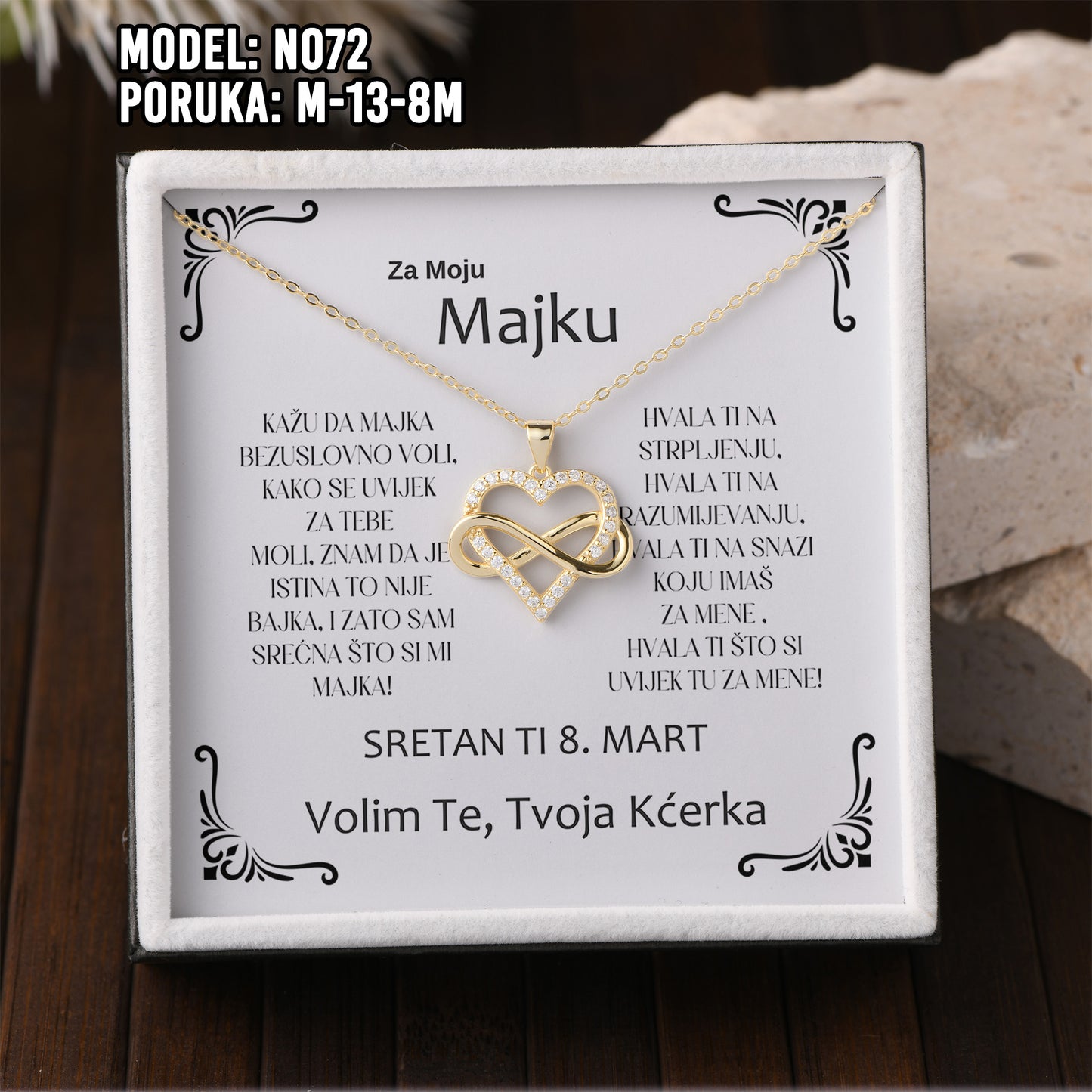 925 Srebreni Lančić - 14k Pozlata - Poklon za Majku za 8. Mart