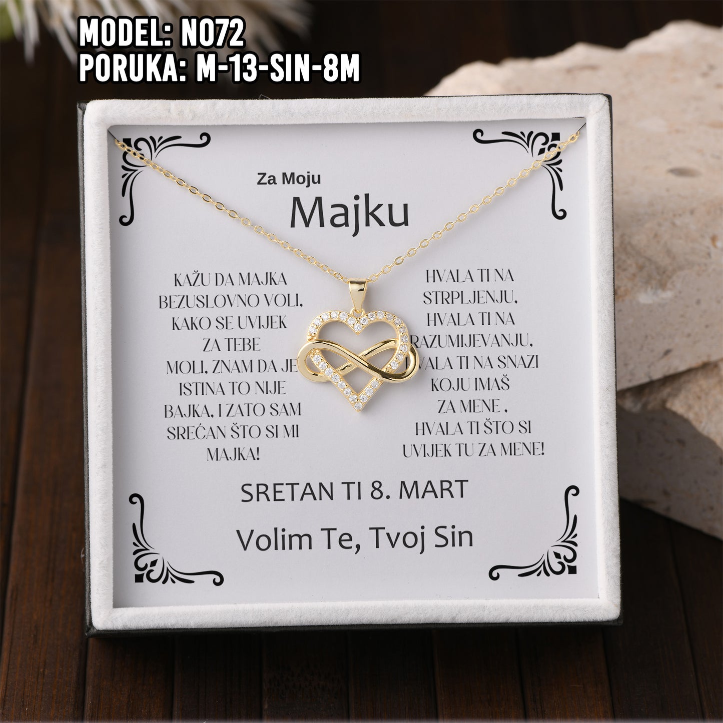 925 Srebreni Lančić - 14k Pozlata - Poklon za Majku za 8. Mart