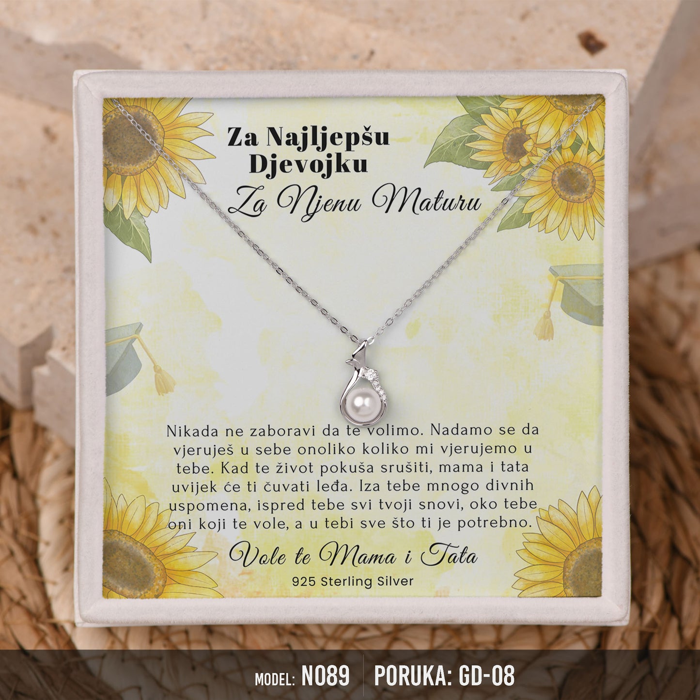 Poklon za maturu za kćerku – biserna ogrlica od 925 srebra sa posvetom