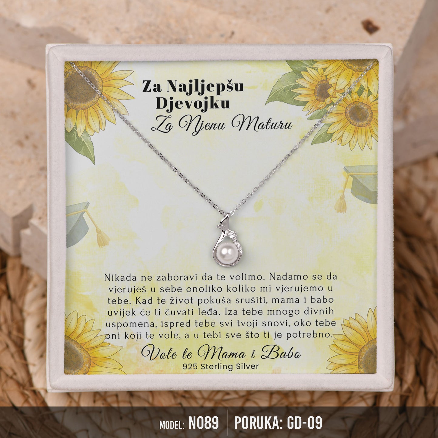 Poklon za maturu za kćerku – biserna ogrlica od 925 srebra sa posvetom