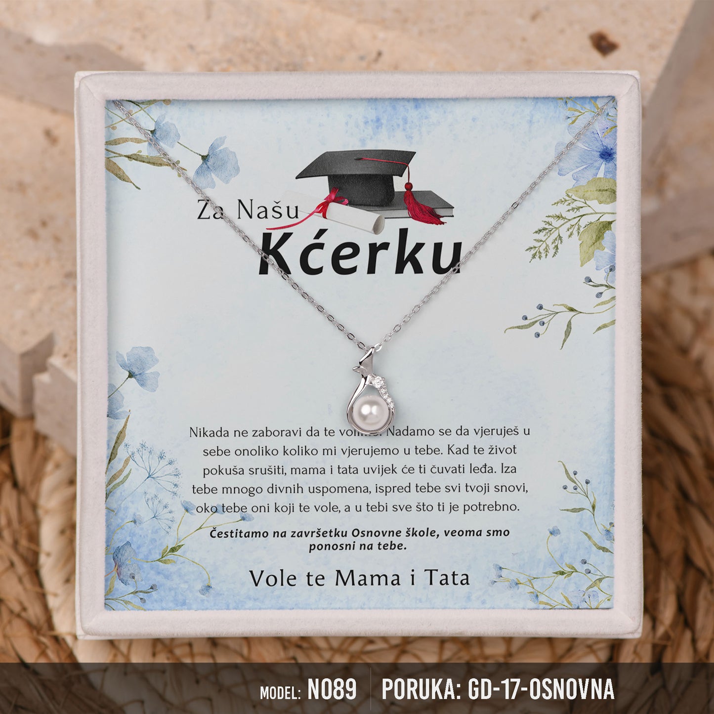 Poklon za maturu za kćerku – biserna ogrlica od 925 srebra sa posvetom