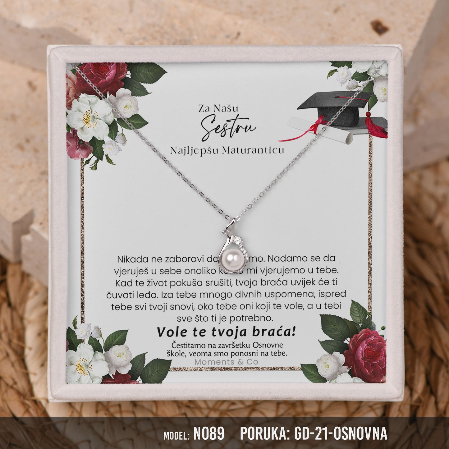 Poklon za maturu za kćerku – biserna ogrlica od 925 srebra sa posvetom