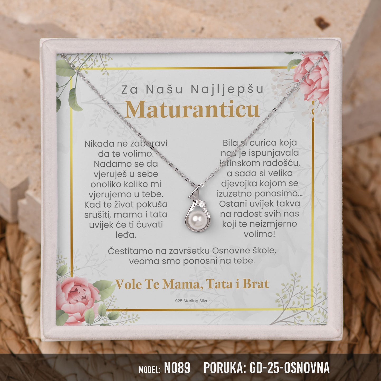 Poklon za maturu za kćerku – biserna ogrlica od 925 srebra sa posvetom