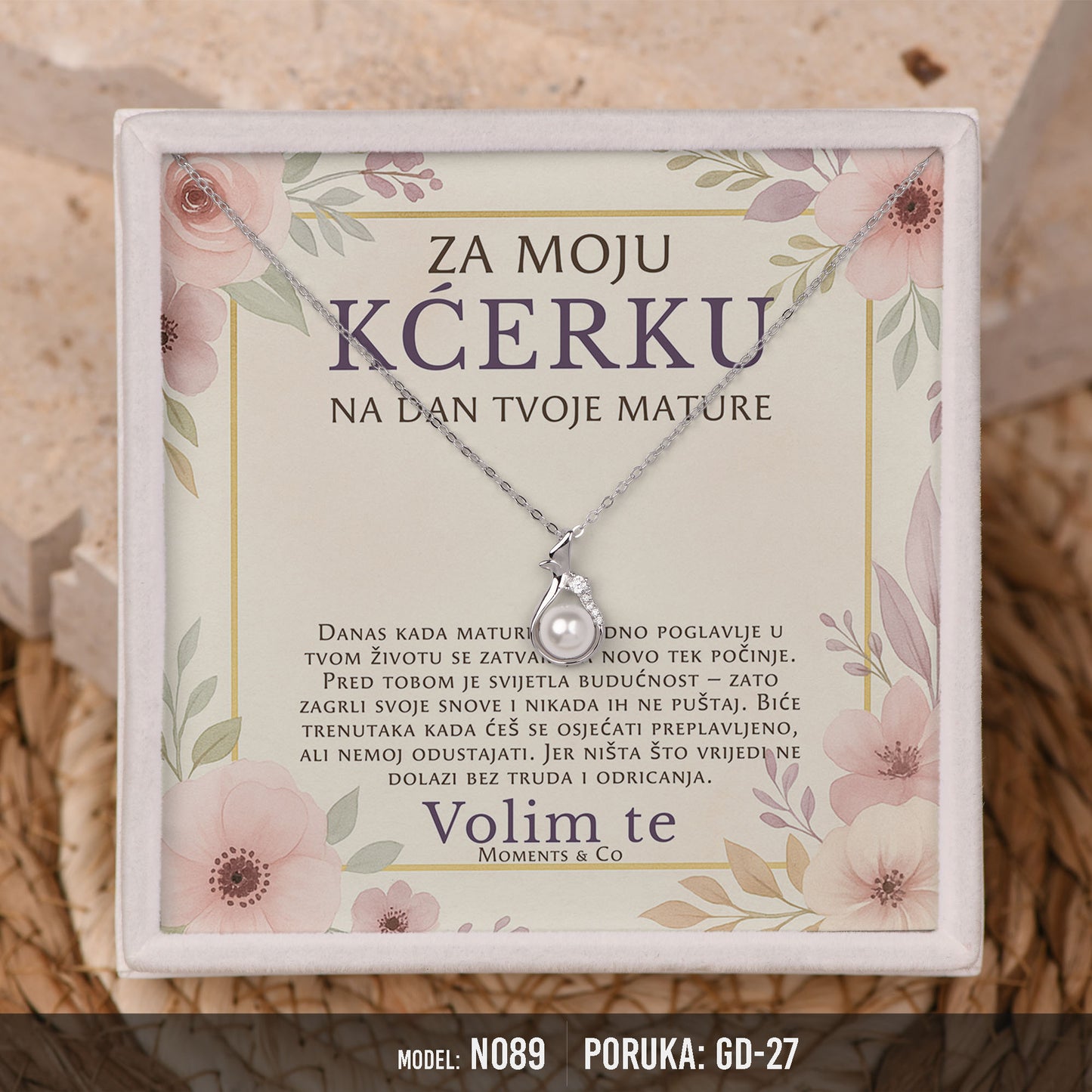 Poklon za maturu za kćerku – biserna ogrlica od 925 srebra sa posvetom