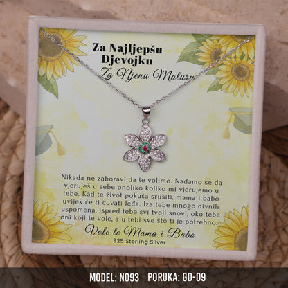 Poklon za maturu za Kćerku – cvijet ogrlica od 925 srebra sa posvetom