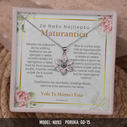 Poklon za maturu za Kćerku – cvijet ogrlica od 925 srebra sa posvetom