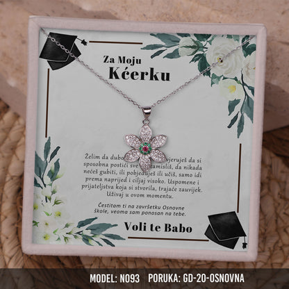 Poklon za maturu za Kćerku – cvijet ogrlica od 925 srebra sa posvetom