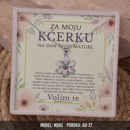 Poklon za maturu za Kćerku – cvijet ogrlica od 925 srebra sa posvetom