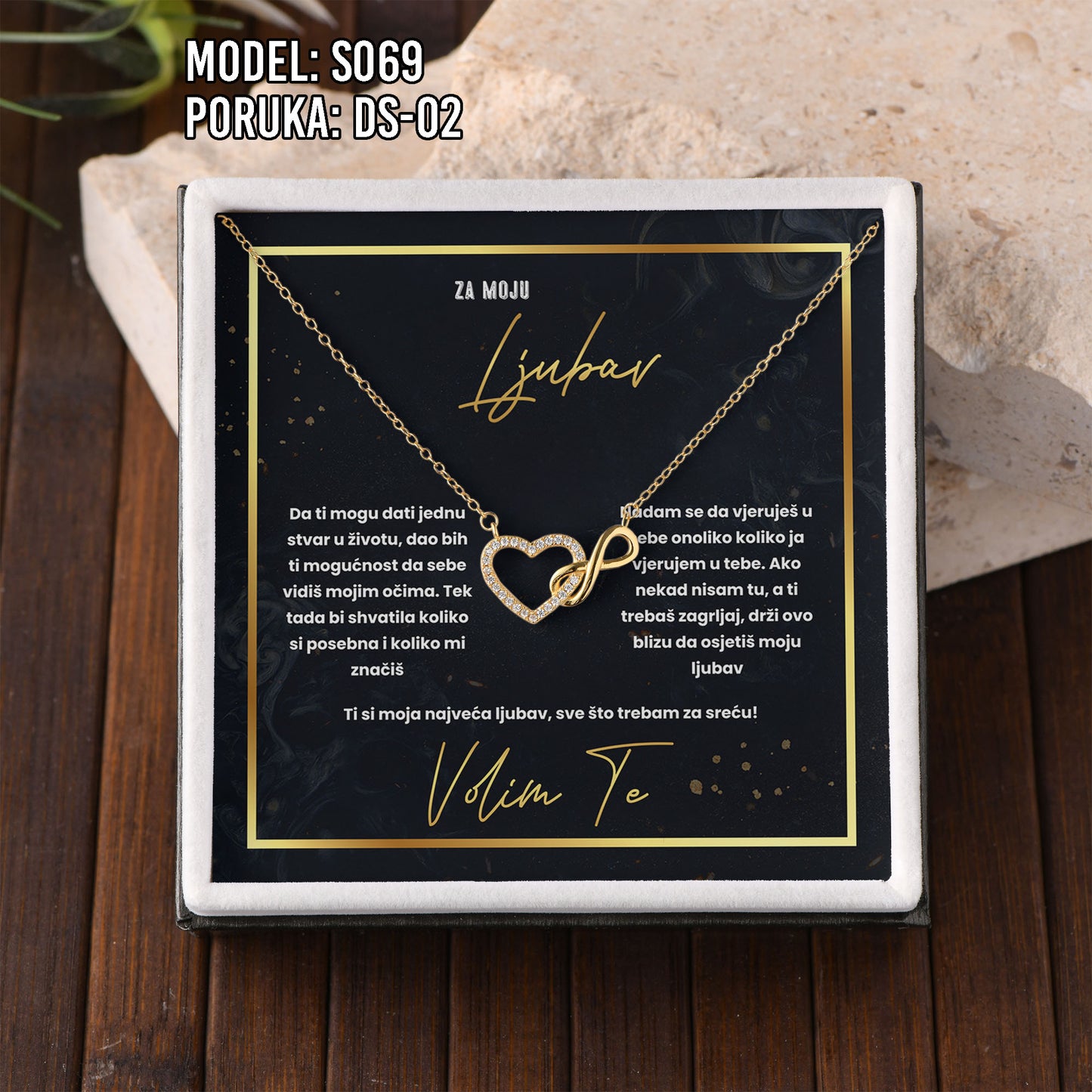 925 Srebreni Lančić Srce Beskonačnosti – Personalizirani Poklon s Porukom (18k pozlata)
