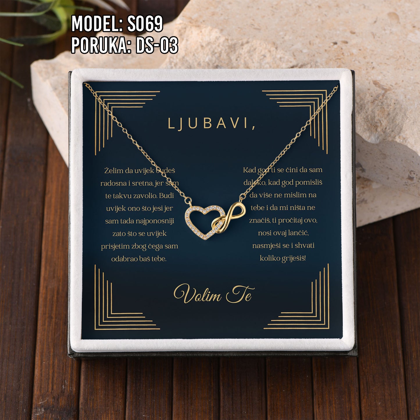 925 Srebreni Lančić Srce Beskonačnosti – Personalizirani Poklon s Porukom (18k pozlata)