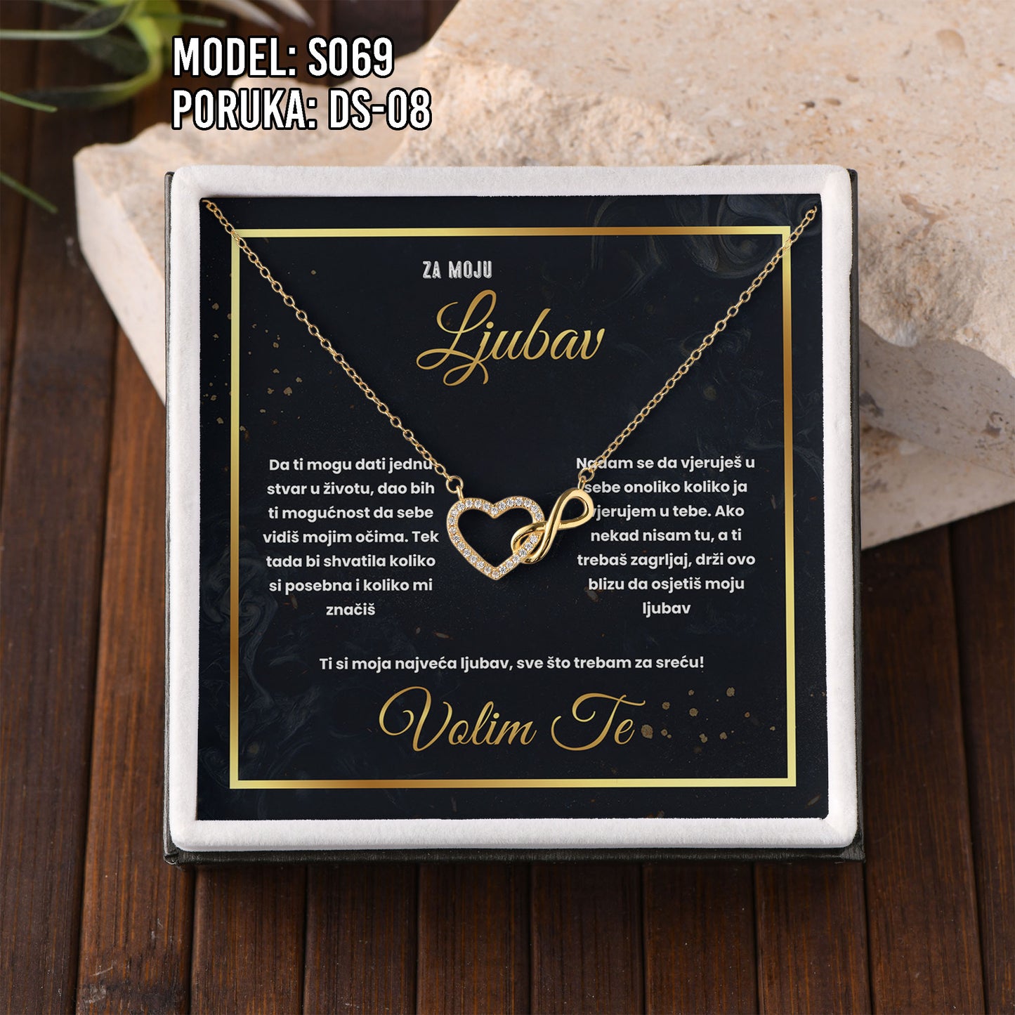 925 Srebreni Lančić Srce Beskonačnosti – Personalizirani Poklon s Porukom (18k pozlata)
