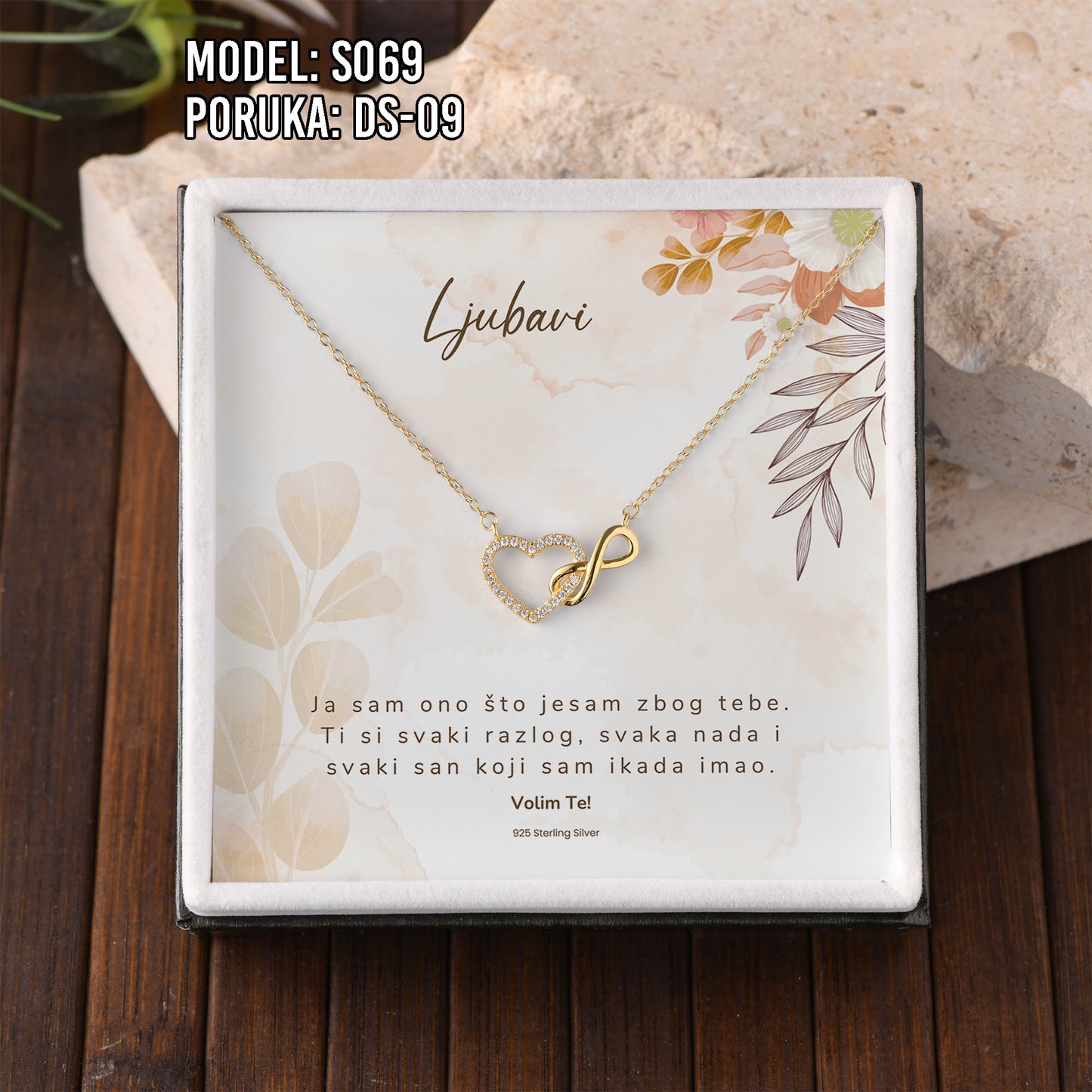 925 Srebreni Lančić Srce Beskonačnosti – Personalizirani Poklon s Porukom (18k pozlata)