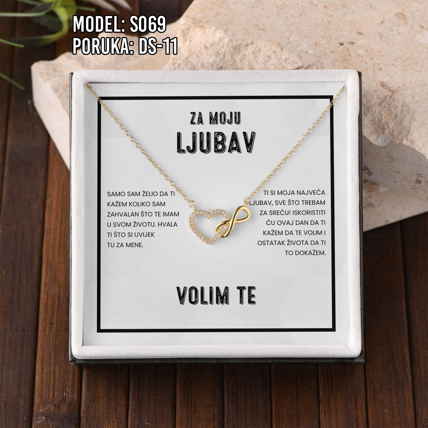 925 Srebreni Lančić Srce Beskonačnosti – Personalizirani Poklon s Porukom (18k pozlata)