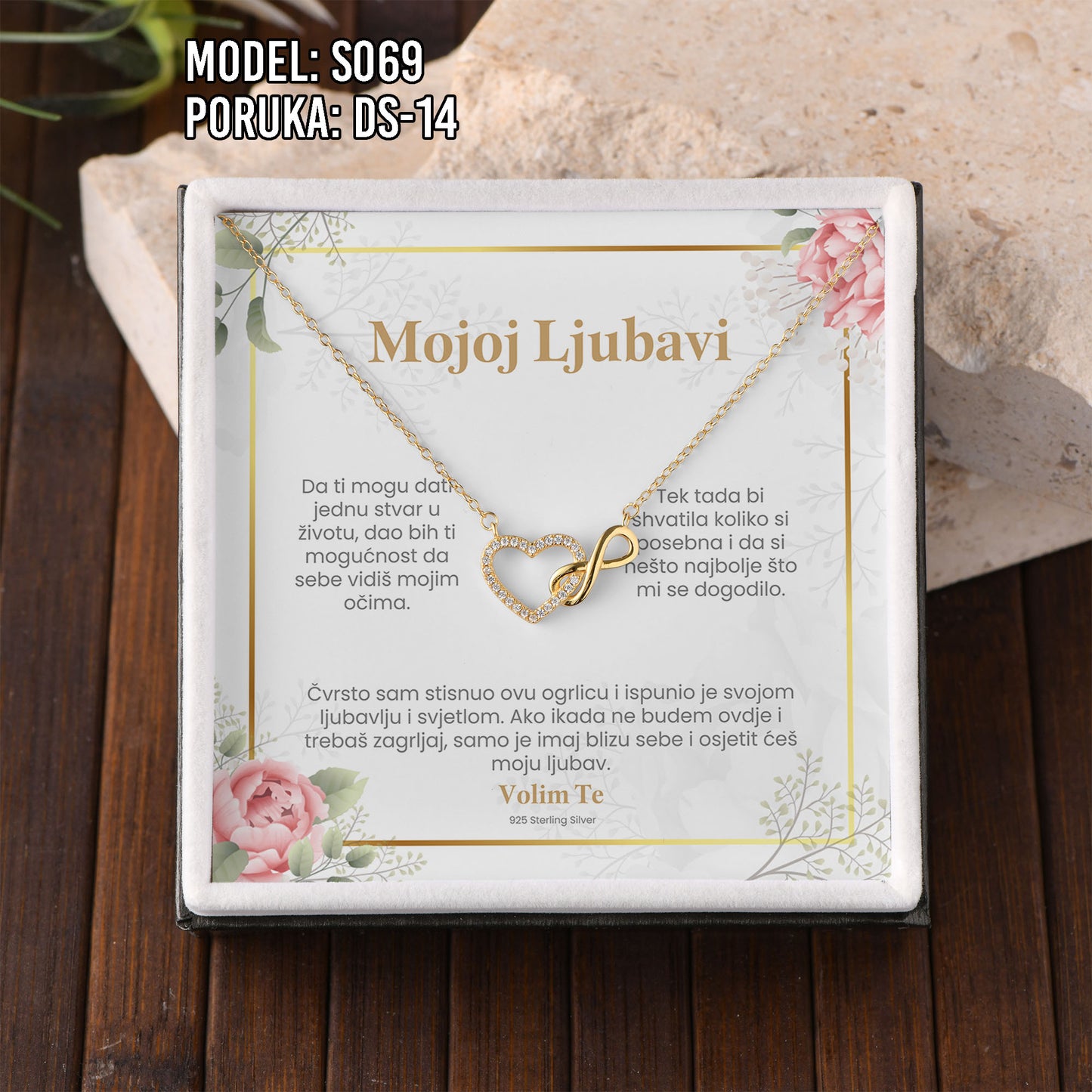 925 Srebreni Lančić Srce Beskonačnosti – Personalizirani Poklon s Porukom (18k pozlata)