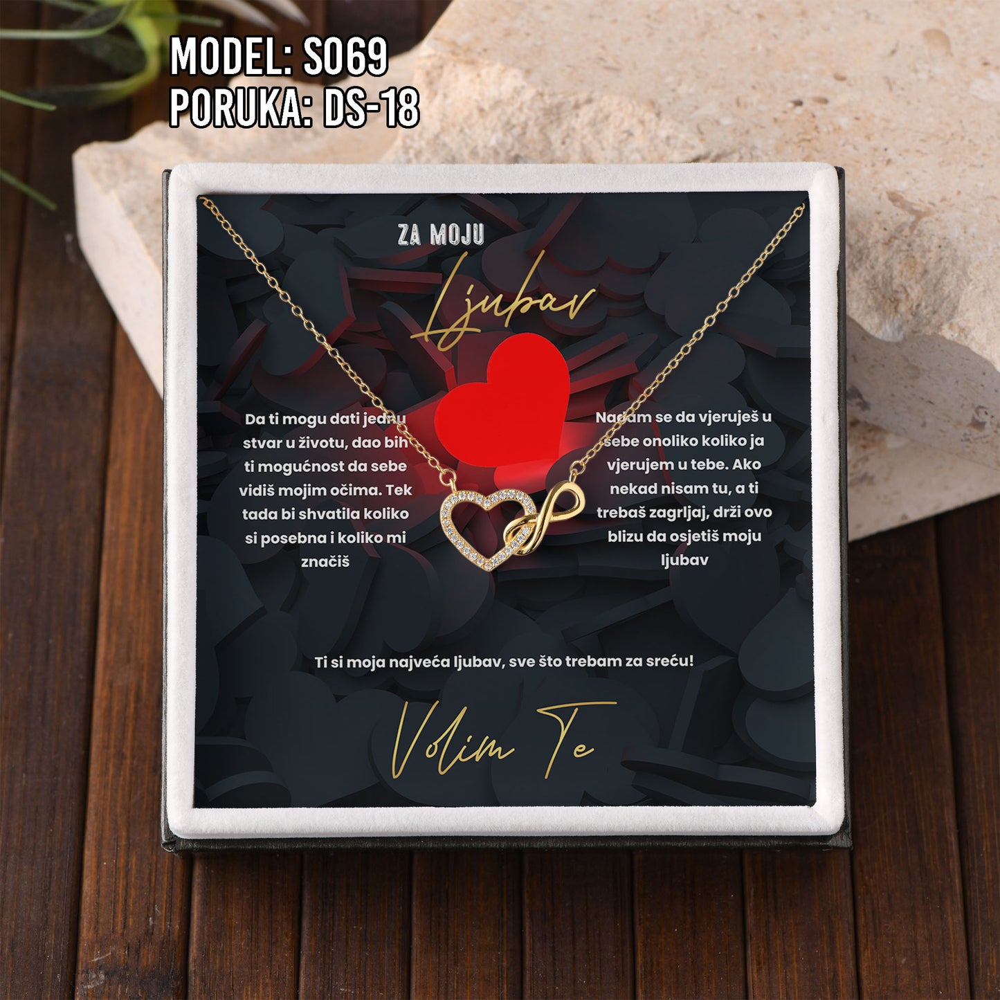 925 Srebreni Lančić Srce Beskonačnosti – Personalizirani Poklon s Porukom (18k pozlata)