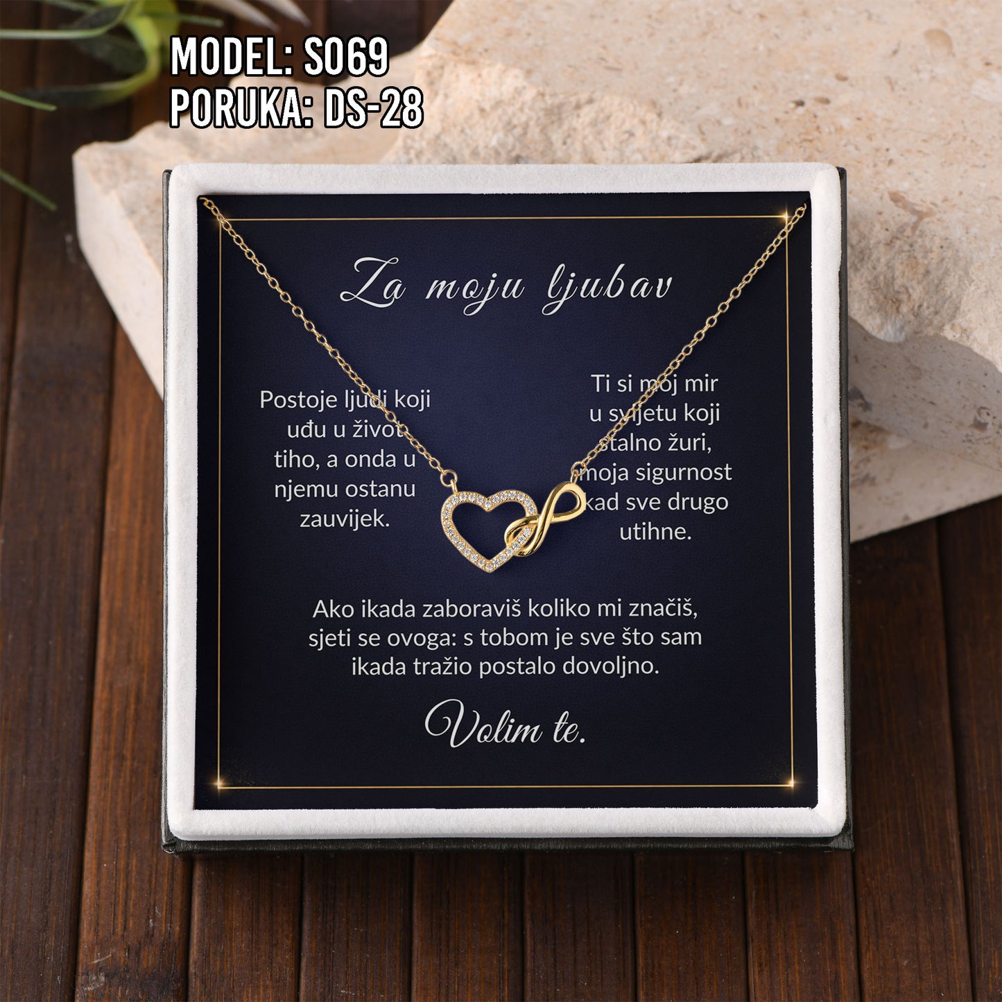 925 Srebreni Lančić Srce Beskonačnosti – Personalizirani Poklon s Porukom (18k pozlata)