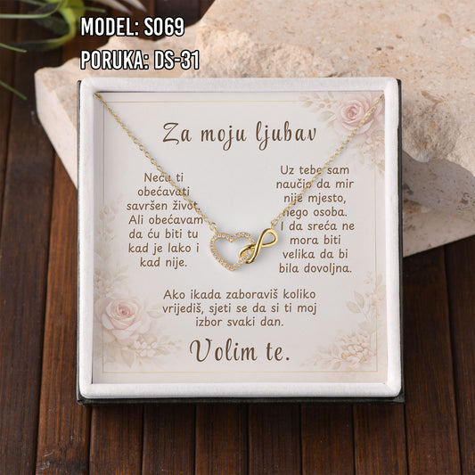 925 Srebreni Lančić Srce Beskonačnosti Poklon za Suprugu ili Djevojku (18k pozlata)