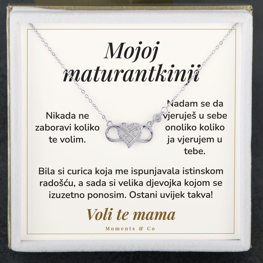 Kartica Mojoj maturantkinji uz lančić infinity srce