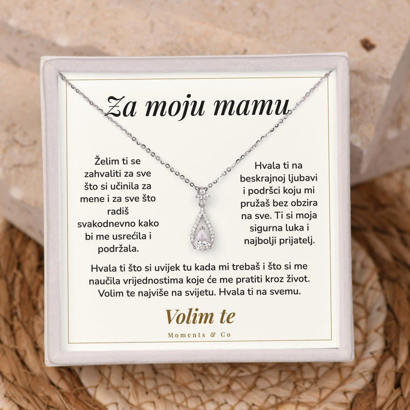 Lančić Kap od cirkona u poklon kutiji s karticom Za moju mamu