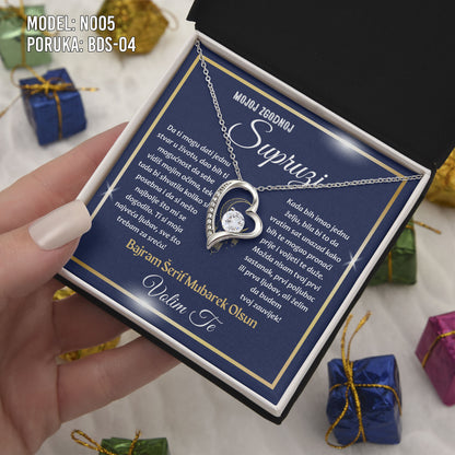 Bajramski poklon za suprugu ili djevojku – Ogrlica srce od 925 srebra sa porukom